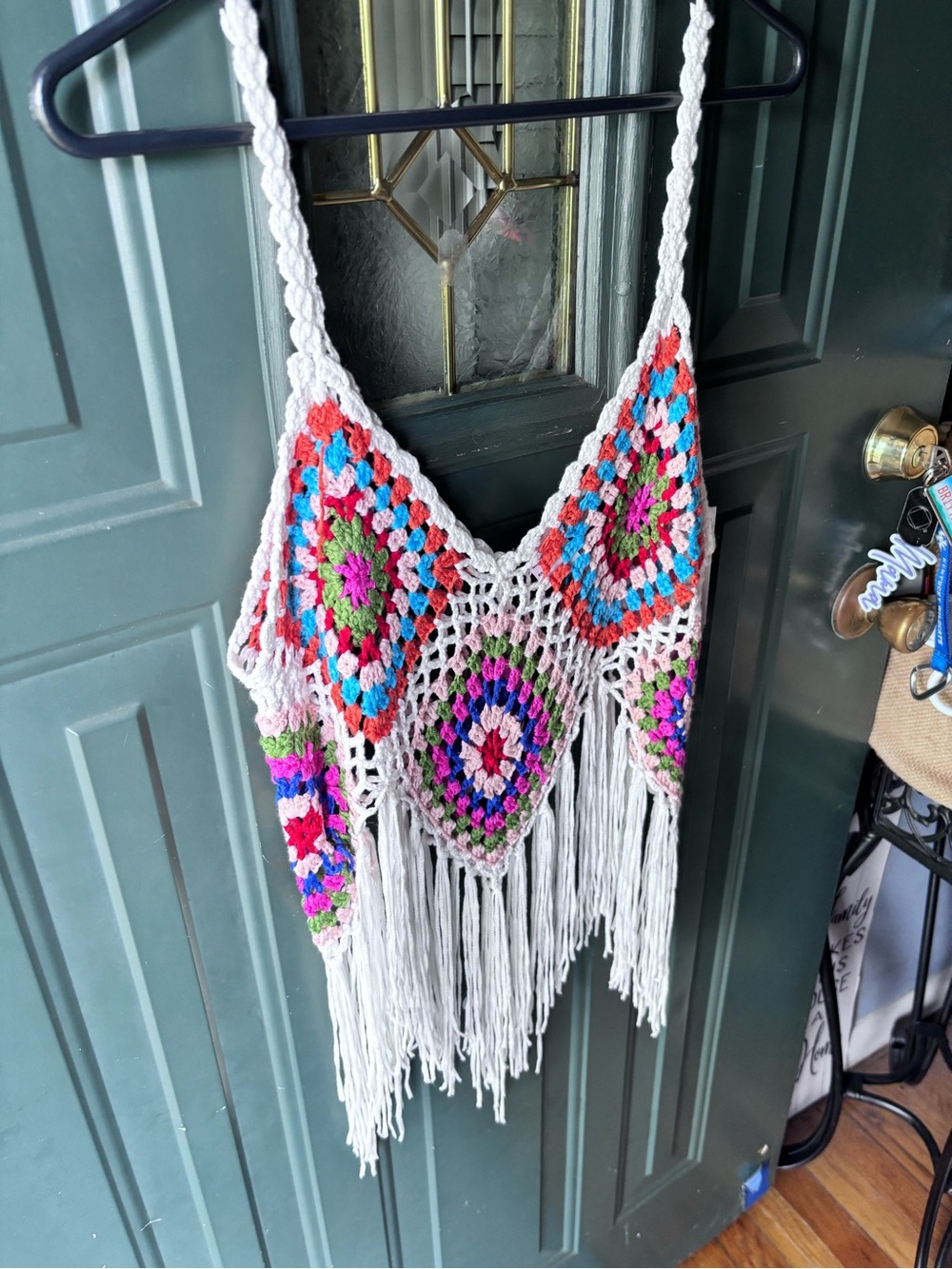 Rebellion White Crochet Fringe Tank with Multicolor Accents - Picture 3 of 12